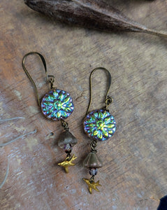 Iridescent Dahlia Hummingbird Earrings