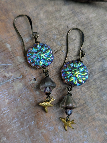 Iridescent Dahlia Hummingbird Earrings