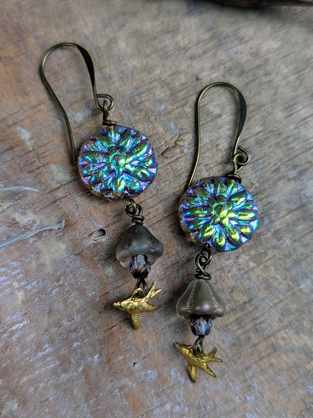 Iridescent Dahlia Hummingbird Earrings