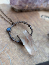 Load image into Gallery viewer, Copper Electroformed Quartz Point with Blue Kyanite Necklace