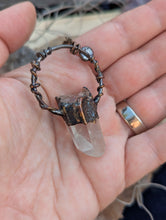Load image into Gallery viewer, Copper Electroformed Quartz Point with Blue Kyanite Necklace