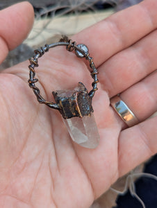 Copper Electroformed Quartz Point with Blue Kyanite Necklace