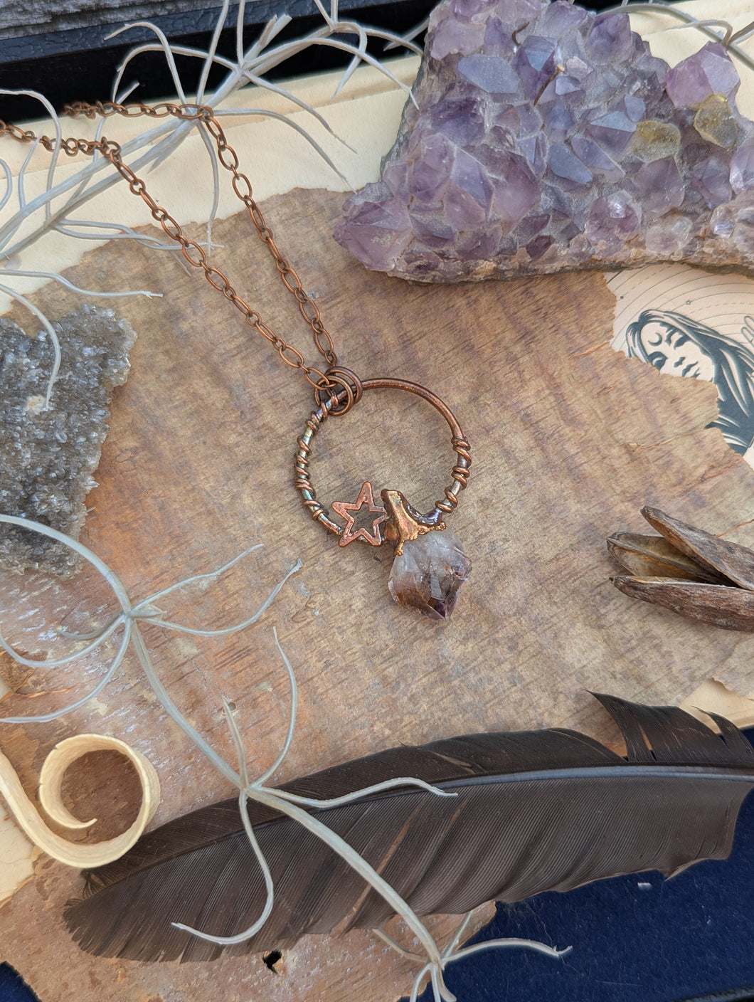 Copper Electroformed Amethyst Point Necklace