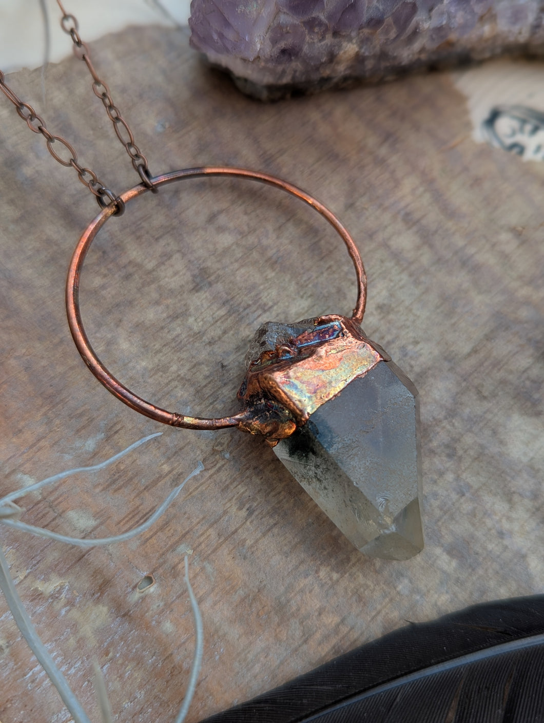 Copper Electroformed Garden Quartz Point Necklace