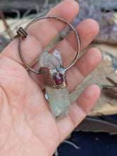 Load image into Gallery viewer, Copper Electroformed Garden Quartz Point with Garnet Necklace