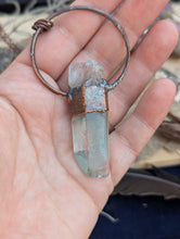 Load image into Gallery viewer, Copper Electroformed Garden Quartz Point with Garnet Necklace