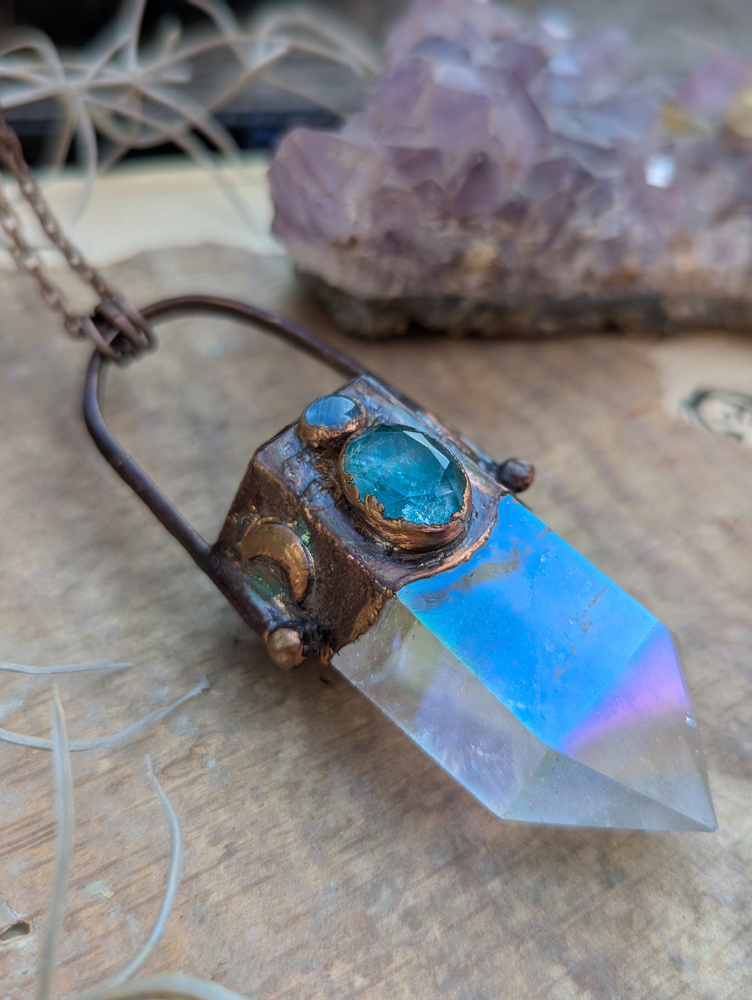 Copper Electroformed Aura-Quartz Point Necklace