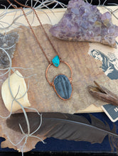 Load image into Gallery viewer, Copper Electroformed Trilobite and Turquoise Necklace