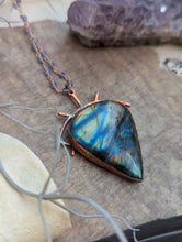 Load image into Gallery viewer, Copper Electroformed Labradorite Secret Evil Eye Necklace