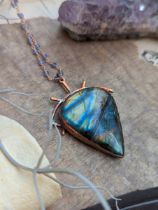 Copper Electroformed Labradorite Secret Evil Eye Necklace