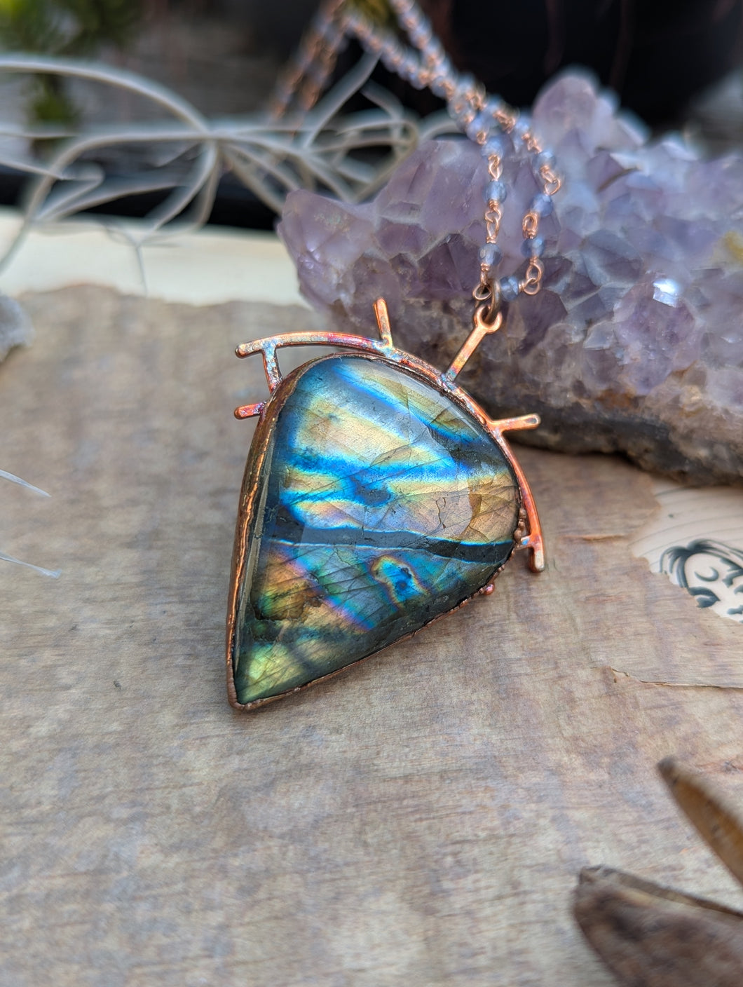 Copper Electroformed Labradorite Secret Evil Eye Necklace