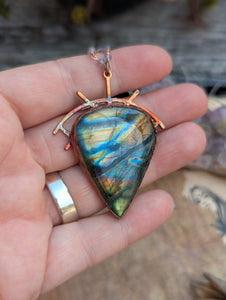 Copper Electroformed Labradorite Secret Evil Eye Necklace