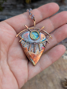 Copper Electroformed Labradorite Secret Evil Eye Necklace