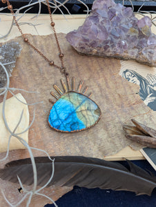Copper Electroformed Labradorite Secret Evil Eye Necklace 2