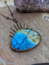 Load image into Gallery viewer, Copper Electroformed Labradorite Secret Evil Eye Necklace 2