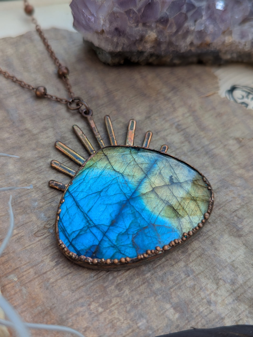 Copper Electroformed Labradorite Secret Evil Eye Necklace 2