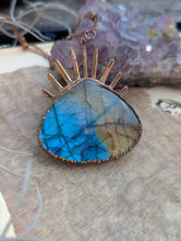 Load image into Gallery viewer, Copper Electroformed Labradorite Secret Evil Eye Necklace 2