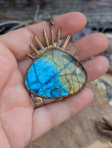 Copper Electroformed Labradorite Secret Evil Eye Necklace 2