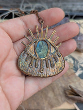 Load image into Gallery viewer, Copper Electroformed Labradorite Secret Evil Eye Necklace 2
