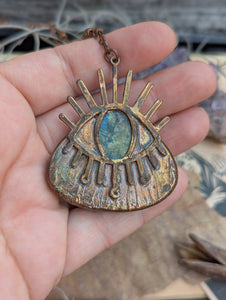 Copper Electroformed Labradorite Secret Evil Eye Necklace 2