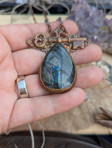 Copper Electroformed Labradorite and Key Necklace