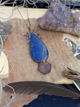 Load image into Gallery viewer, Copper Electroformed Lapis and Aura-Amethyst Necklace