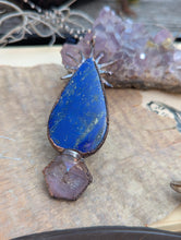Load image into Gallery viewer, Copper Electroformed Lapis and Aura-Amethyst Necklace
