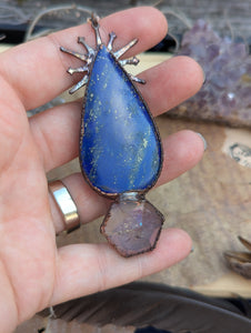 Copper Electroformed Lapis and Aura-Amethyst Necklace