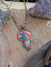 Load image into Gallery viewer, Copper Electroformed Spiny Oyster, Ruby, Labradorite Necklace