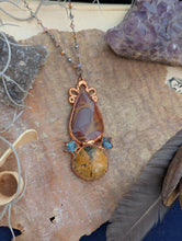 Load image into Gallery viewer, Copper Electroformed Noreena Jasper and Fossil Sea Urchin Necklace