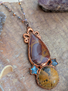 Copper Electroformed Noreena Jasper and Fossil Sea Urchin Necklace