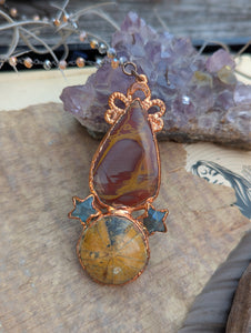 Copper Electroformed Noreena Jasper and Fossil Sea Urchin Necklace
