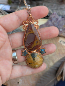 Copper Electroformed Noreena Jasper and Fossil Sea Urchin Necklace