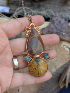 Copper Electroformed Noreena Jasper and Fossil Sea Urchin Necklace