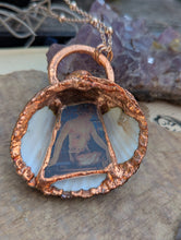 Load image into Gallery viewer, Copper Electroformed Shell with Inset Vintage Image Sea Glass Necklace