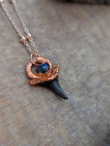 Copper Electroformed Shark Tooth with Labradorite Necklace