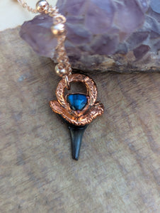 Copper Electroformed Shark Tooth with Labradorite Necklace