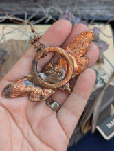 Load image into Gallery viewer, Copper Electroformed Cicada with Opal and Blue Kyanite Necklace