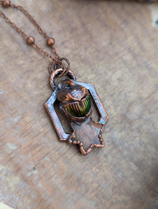 Copper Electroformed Beetle and Labradorite Star Necklace