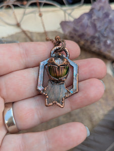 Copper Electroformed Beetle and Labradorite Star Necklace