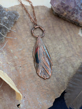 Load image into Gallery viewer, Copper Electroformed Sun Conure Feather Necklace