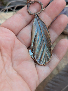 Copper Electroformed Sun Conure Feather Necklace