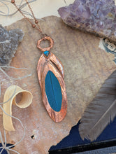 Load image into Gallery viewer, Copper Electroformed Blue Macaw Feather Necklace