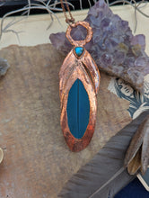 Load image into Gallery viewer, Copper Electroformed Blue Macaw Feather Necklace