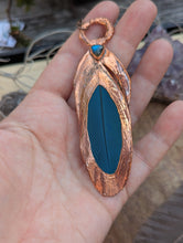 Load image into Gallery viewer, Copper Electroformed Blue Macaw Feather Necklace