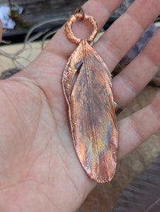 Copper Electroformed Blue Macaw Feather Necklace