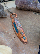 Load image into Gallery viewer, Copper Electroformed Blue Macaw Feather Necklace with Opal