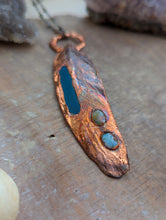 Load image into Gallery viewer, Copper Electroformed Blue Macaw Feather Necklace with Opal