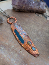 Load image into Gallery viewer, Copper Electroformed Blue Macaw Feather Necklace with Opal