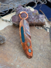Load image into Gallery viewer, Copper Electroformed Blue Macaw Feather Necklace with Opal